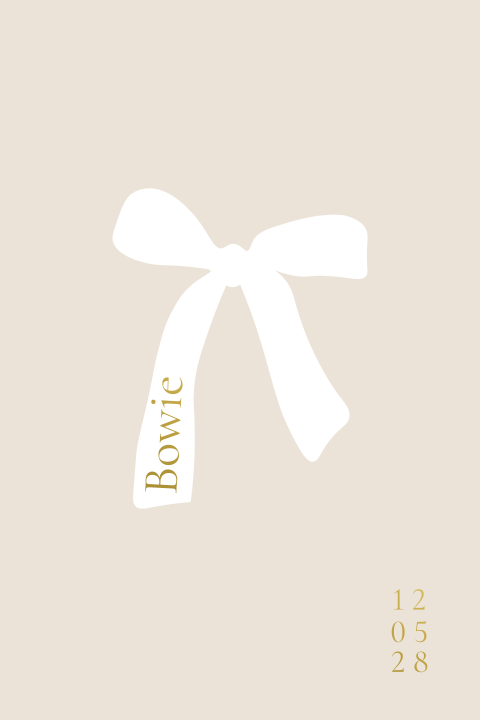 Lief geboortekaartje beige met witte strik