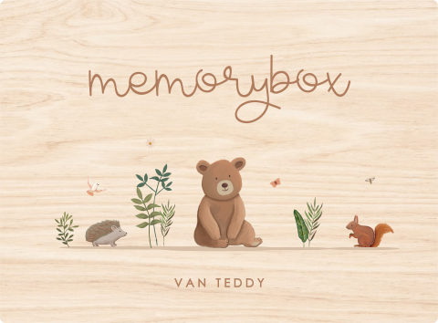 Houten memorybox met vrolijke bosdieren
