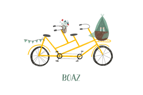 Uniek geboortekaartje met een tekening van een gele fiets met wiegje