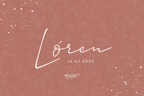 Lief geboortekaartje met spetters, bloemenpatroon en stof-look