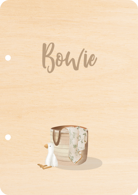 Houten bewaarbundel met illustratie knuffel gansje