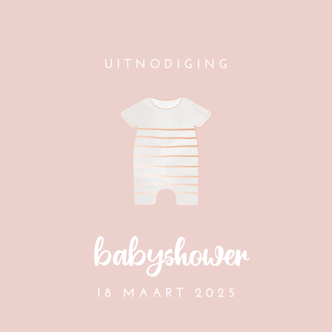 Babyshower uitnodiging roze met rompertje en roségoudfolie