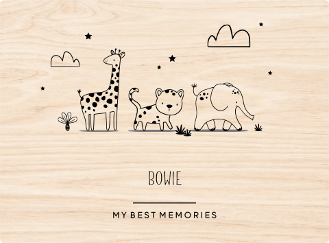 Memorybox baby met vrolijke jungledieren illustraties en naam