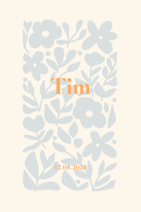 Lief geboortekaartje voor jongen in zachte tinten en bloemenprint