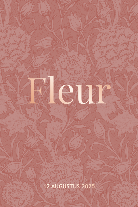 Geboortekaartje meisje met vintage bloemen patroon en roségoudfolie