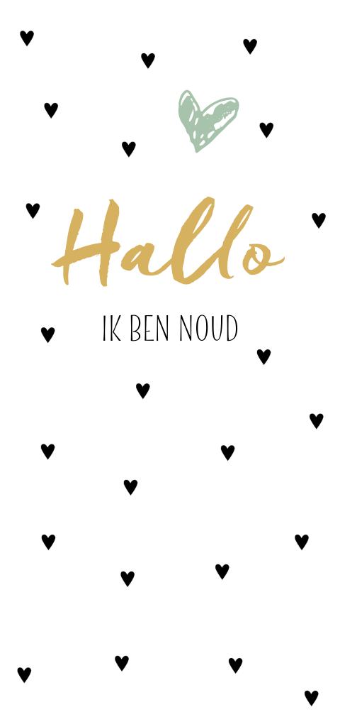 Geboortekaartje met hartjes en typografie