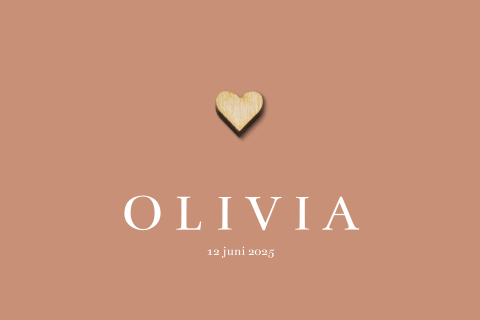 Trendy geboortekaartje met bij te bestellen houten hartje