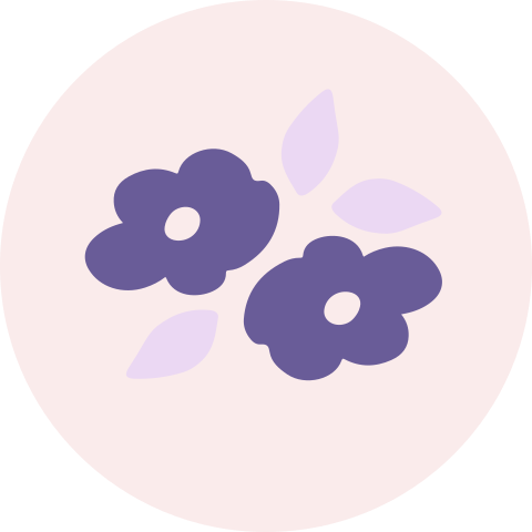 Vrolijke sluitsticker in roze met paarse bloemetjes