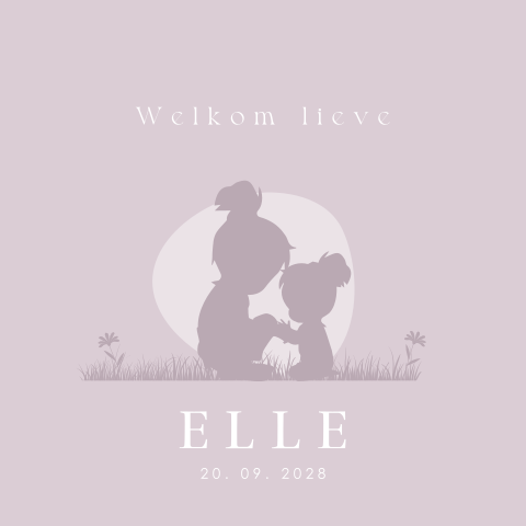 Lief geboortekaartje met twee silhouet knuffelende zusjes