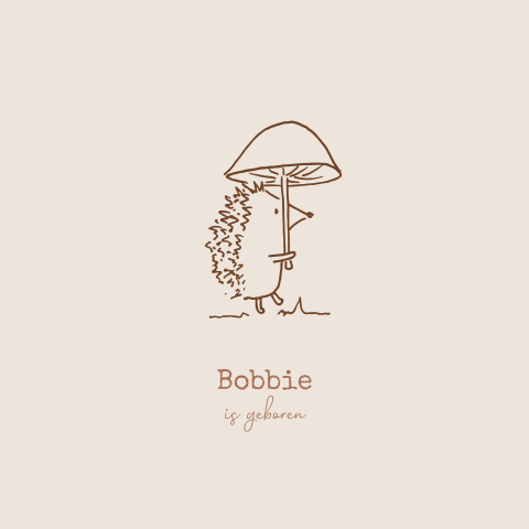 Lief herfst geboortekaartje met lijntekening van egeltje