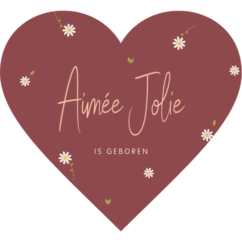 Tuinbord in hartjes vorm rood met madeliefjes