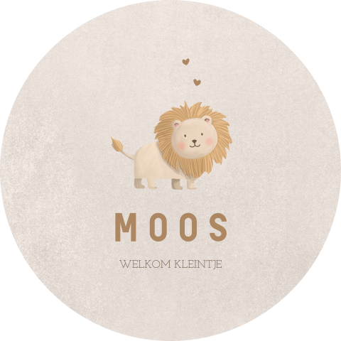 Raamsticker rond beige met lieve illustratie van leeuwtje