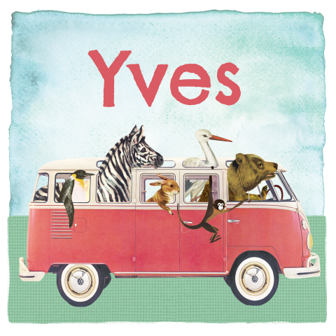 Poster met hip volkswagenbusje met dieren