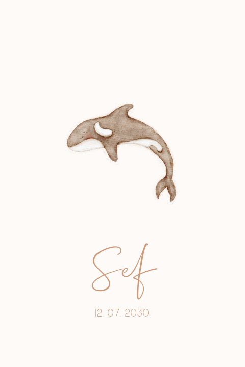 Avontuurlijk geboortekaartje met watercolour orka