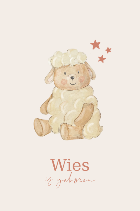 Getekend geboortekaartje met schaap en sterren