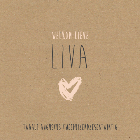Kraftlook geboortekaartje met simpele typografie