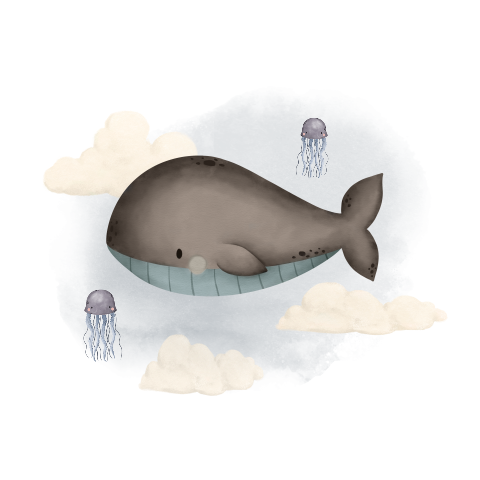 Sluitsticker met walvis en wolkjes
