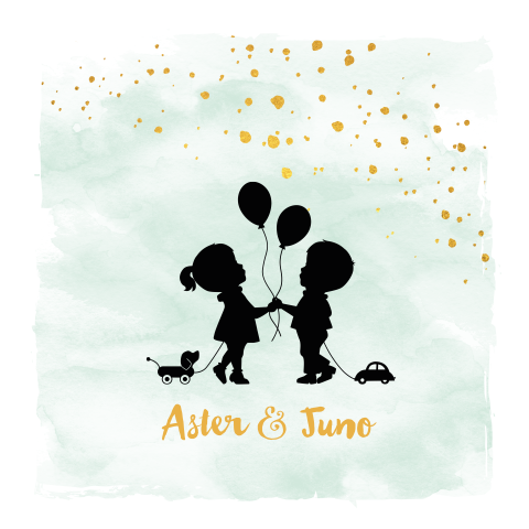 Silhouet geboortekaart met watercolour
