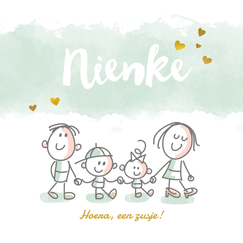 Lief geboortekaartje met illustratie van gezin