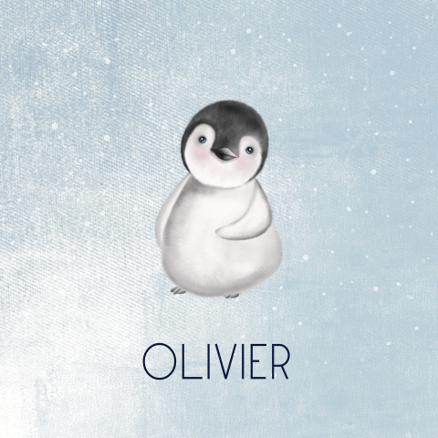 Winter geboortekaartje in blauw met illustratie van pinguïn