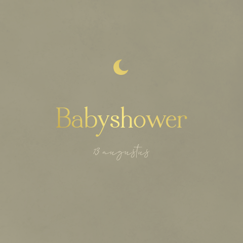 Babyshower uitnodiging groen met maantje en goudfolie