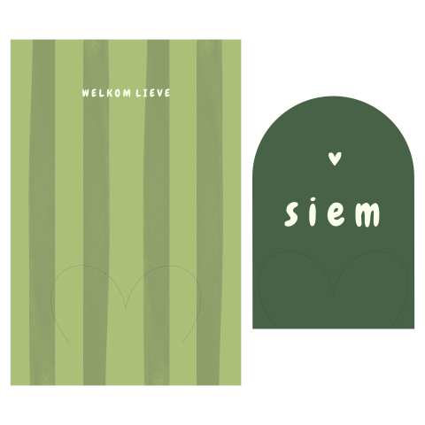 Groen insteek geboortekaartje met colorblocking strepen