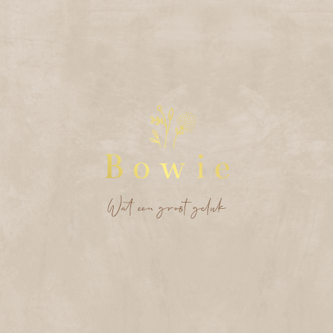 Trendy goudfolie geboortekaartje met takjes en beige velvet-look