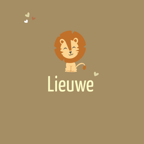 Minimalistisch geboortekaart jongetje leeuw op bruin met hartje