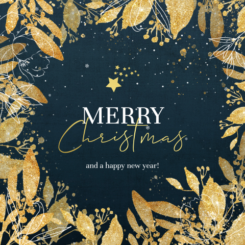 Kerstkaart met gouden takjes en goudfolie