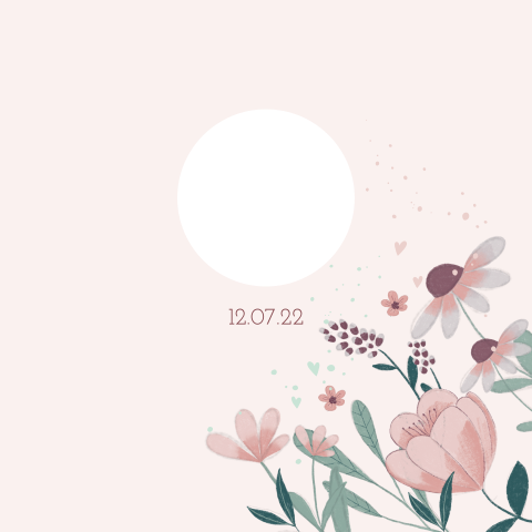 Romantisch geboortekaartje voor een meisje met bloemen en takjes