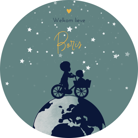 Raamsticker rond met wereldbol en broertje silhouetjes