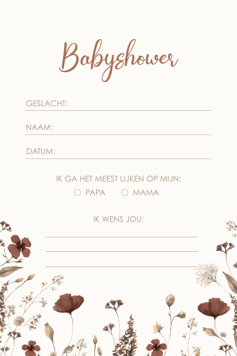 Babyshower invulkaart met veldbloemen