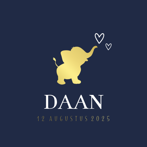 Poster goudfolie voor jongen met hip silhouet van olifant op blauw