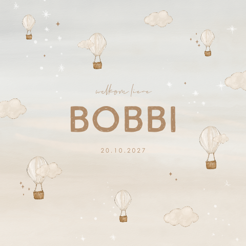 Lief geboortekaartje neutraal met illustraties luchtballonnen