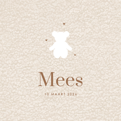 Lief geboortekaartje met stans in de vorm van teddybeer
