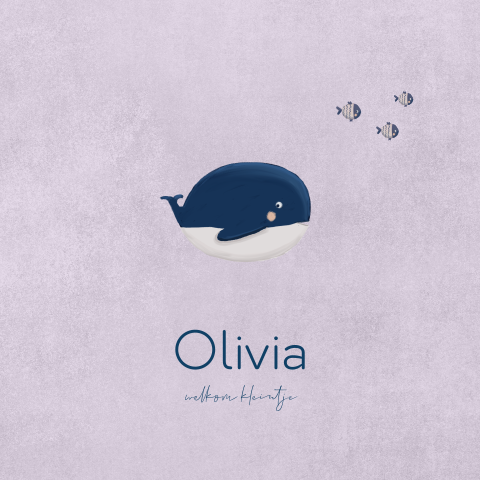 Lief geboortekaartje met walvis en visjes