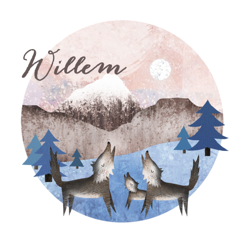 Getekend geboortekaartje met wolven