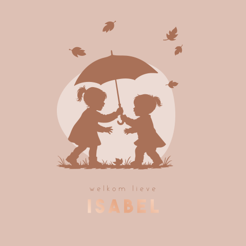 Herfst geboortekaartje met silhouetjes voor zusje