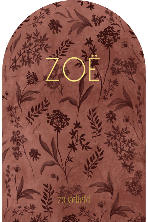 Bijzonder geboortekaartje met goudfolie, velvet-look en bloemen
