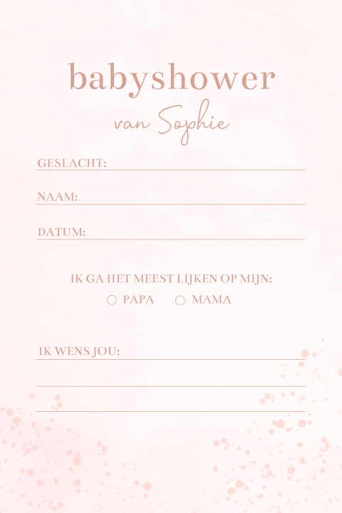 Babyshower invulkaart met roze watercolour
