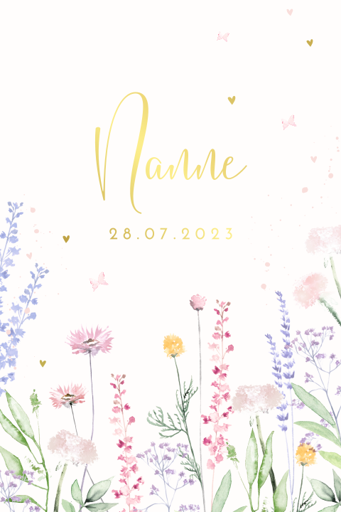 Lief geboortekaartje voor een meisje met bloemen voor in de lente