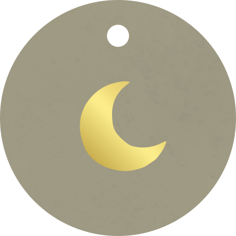 Label cirkel groen met goudfolie maantje