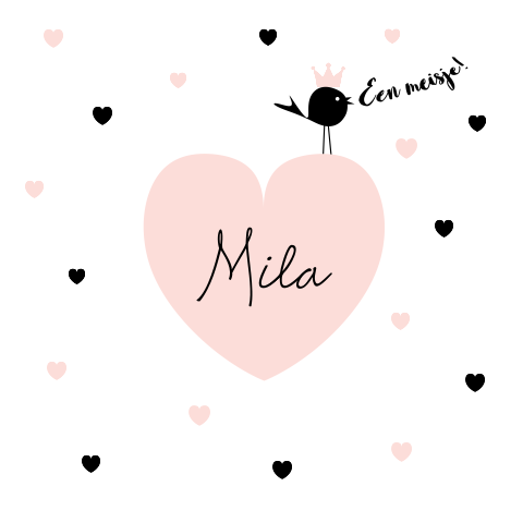 Poster voor meisje met romantische hartjes en vogeltje