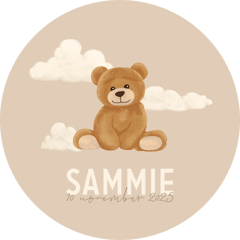 Raamsticker rond beige met teddybeer en wolkjes