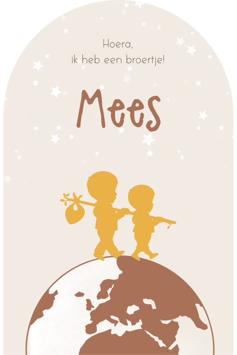 Bijzonder kaartje in de vorm van een arch met silhouetjes voor broer