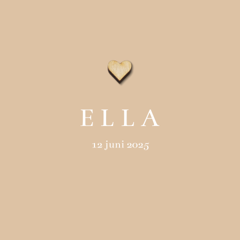 Minimalistisch geboortekaartje met bij te bestellen houten hartje
