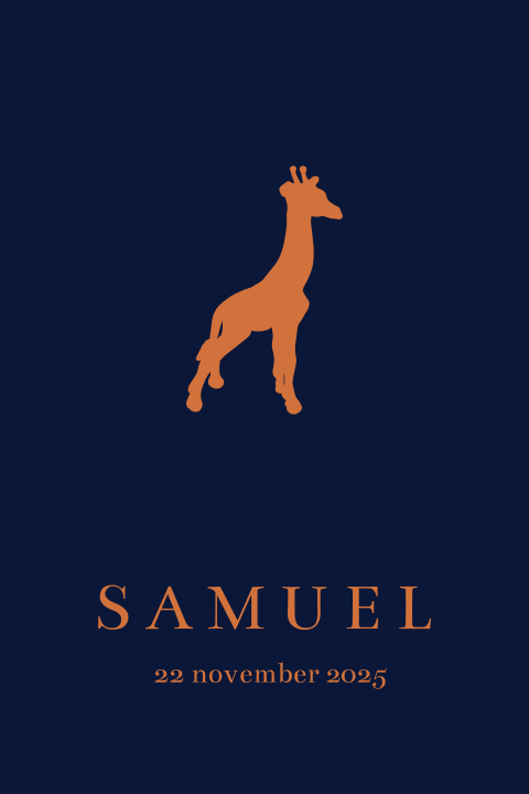 Minimalistisch geboortekaartje met silhouet van giraffe