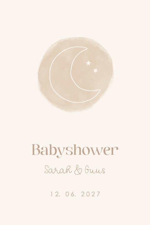 Babyshower uitnodiging beige met maantje