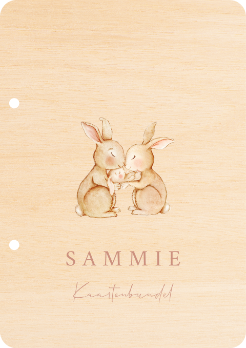 Houten kaartenbundel met konijnen familie