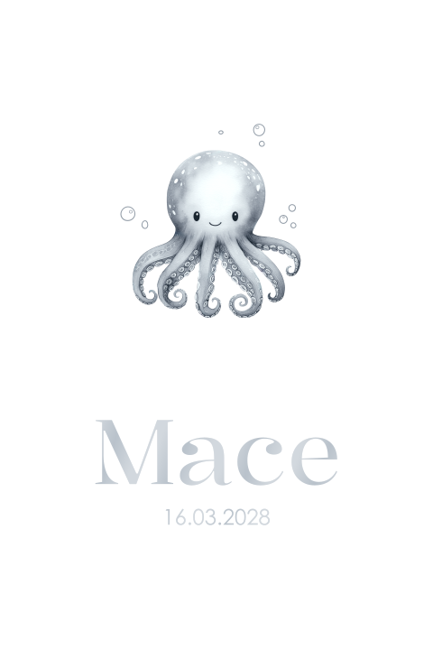 Geboortekaartje met octopus en hoogglans